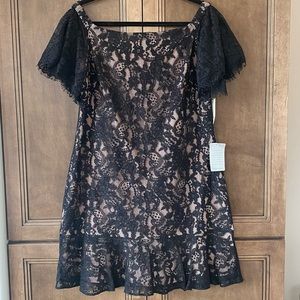 Eliza J Off-the-Shoulder Lace Ruffle Hem Dress